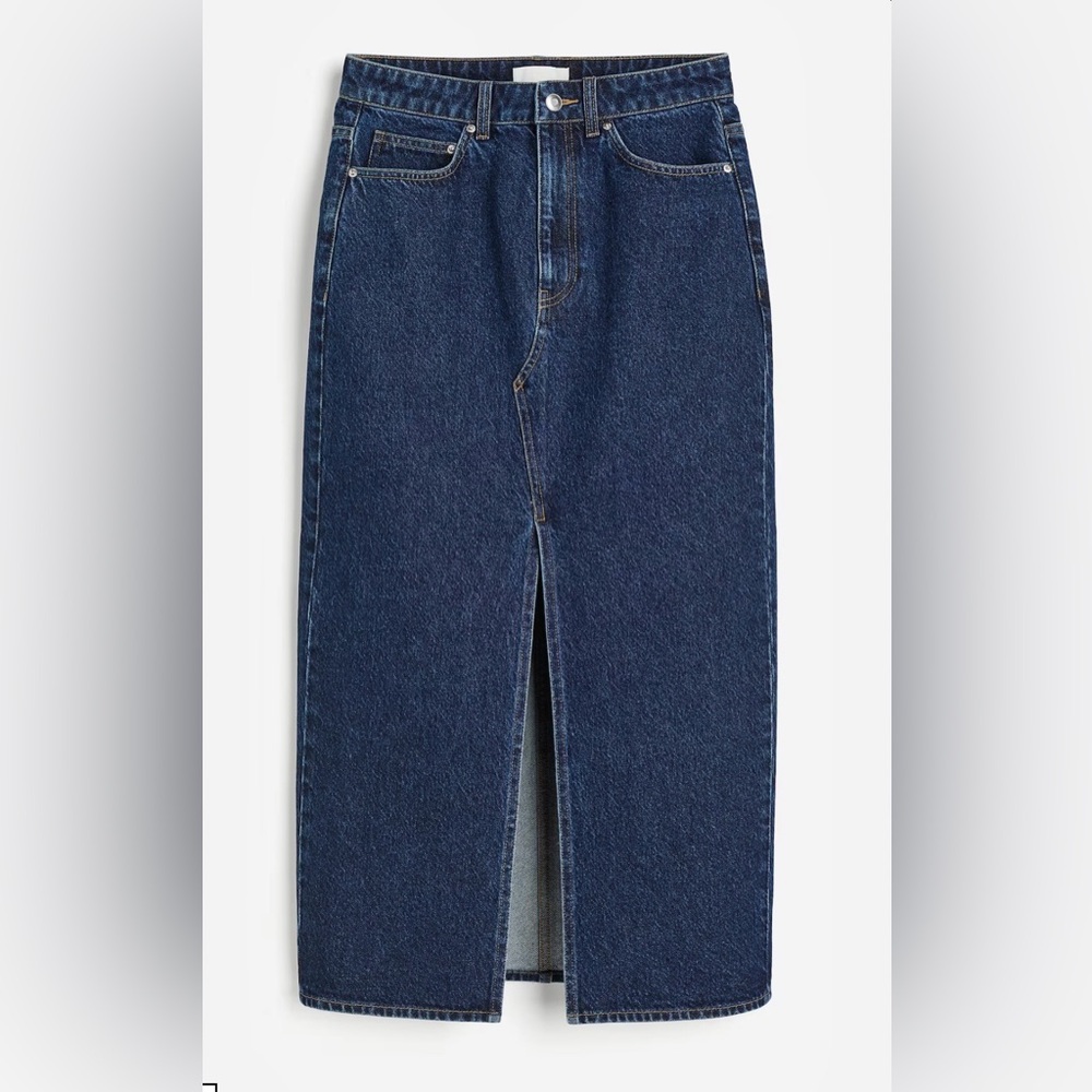 River Island Dark Blue Straight-Leg Denim Skirt with Front Slit